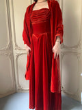 Elegant Prom Dress Velvet Square Neck Pleated Gala Gown Formal Dress Evening Dress HZ0319
