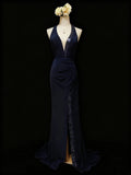 Stunning Prom Dress Halter Pleated Slit Gala Dress Formal Dress Evening Dress HZ0319