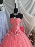 Beauty Prom Dress Strapless Pleated Tulle Ball Gown Quinceanera Dress Evening Dress HZ0319