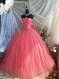 Beauty Prom Dress Strapless Pleated Tulle Ball Gown Quinceanera Dress Evening Dress HZ0319
