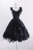 Popular Prom Dress Black Crew Neck Tulle Pleated Evening Dress Birthday Party Dress HZ0319