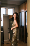 Shiny Prom Dress V-neck Backless Sequins Birthday Party Dress Evening Dress Cocktail Dress HZ0319
