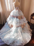 Stunning Prom Dress Strapless Tulle Pleated Quinceanera Dress Ball Gown Evening Dress HZ0319