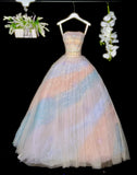 Colorful Prom Dress Strapless Pleated Tulle Evening Dress Quinceanera Dress Ball Gown HZ0319