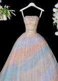Colorful Prom Dress Strapless Pleated Tulle Evening Dress Quinceanera Dress Ball Gown HZ0319