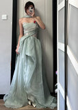 Beauty Prom Dress Strapless Pleated Gala Dress Evening Dress Formal Dress HZ0319