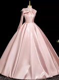 Sweet Prom Dress Light Pink Crew Neck Pleated Evening Dress Quinceanera Dress Ball Gown HZ0319