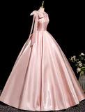 Sweet Prom Dress Light Pink Crew Neck Pleated Evening Dress Quinceanera Dress Ball Gown HZ0319