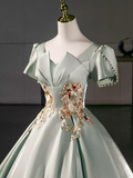 Elegant Prom Dress Light Green Square Neck Pleated Evening Dress Quinceanera Dress Ball Gown HZ0319