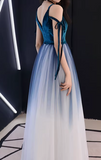 Ombre Prom Dress V-neck Pleated Tulle Gala Dress Evening Dress Formal Dress HZ0319