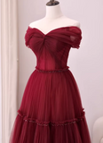 Stunning Prom Dress Wine Red Off Shoulder Pleated Tulle Gala Dress Evening Dress Formal Dress HZ0319