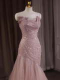 Stunning Prom Dress Strapless Pleated Tulle Mermaid Gala Dress Evening Dress Formal Dress HZ0319
