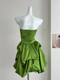 Simple Green Strapless Ruffled Hem Design A-line Mini Party Dress Homecoming Dress HZ0319