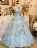 New Arrival Prom Dress Spaghetti Straps Ruffle Tired Ball Gown Evening Gown Quinceanera Dress HZ0319