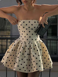 Cute Dot Pattern Design Strapless Bow Zip-up A-Line Homecoming Dress Party Dress Prom Dresses HZ0319