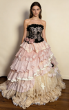 Pink Strapless A-Line Lace Tiered Princess Ball Gowns Formal Evening Gowns, HZ0319