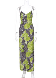 Fashion Spaghetti Straps Blue Rose Leopard Print Sheath Seaside Vacation Dress Summer Dress HZ0319