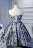 Elegant Gray 3D Flowers Design A-line Mesh Strapless Short Homecoming Dress, HZ0319