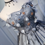 Elegant Gray 3D Flowers Design A-line Mesh Strapless Short Homecoming Dress, HZ0319