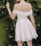 Vintage White Spaghetti Strap Appliqued A-line Party Dresses Homecoming Dresses, HZ0319