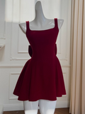Vintage Burgundy Bow Design A-line Party Dresses Homecoming Dresses, HZ0319