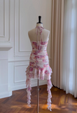 Sweet Floral Ruffled Hem Design A-line Halter Party Dresses Homecoming Dresses, HZ0319