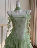 Chic Green Appliqued Ruffled Hem Design A-line Spaghetti Strap Party Dresses Homecoming Dresses, HZ0319