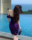 Fashion Purple Off-the-shoulder Bodycon Design A-line Party Dresses Homecoming Dresses, HZ0319