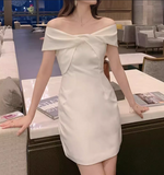 Vintage White Off-the-shoulder Satin Short Party Dress Homecoming Dresses HZ0319