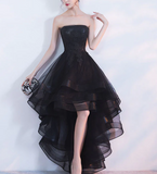 Vintage Black Strapless Ruffled Hem Design A-line Tulle Party Dress Homecoming Dress HZ0319