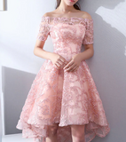 Vintage Pink Applique Off-the-shoulder Design A-line Tulle Party Dress Homecoming Dress HZ0319