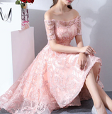 Vintage Pink Applique Off-the-shoulder Design A-line Tulle Party Dress Homecoming Dress HZ0319