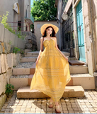 Vintage Yellow Bohemian Style Design Elegant Beach Holiday A-Line Sleeveless Halter Dress Summer Dress Party Dress HZ0319