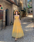 Vintage Yellow Bohemian Style Design Elegant Beach Holiday A-Line Sleeveless Halter Dress Summer Dress Party Dress HZ0319