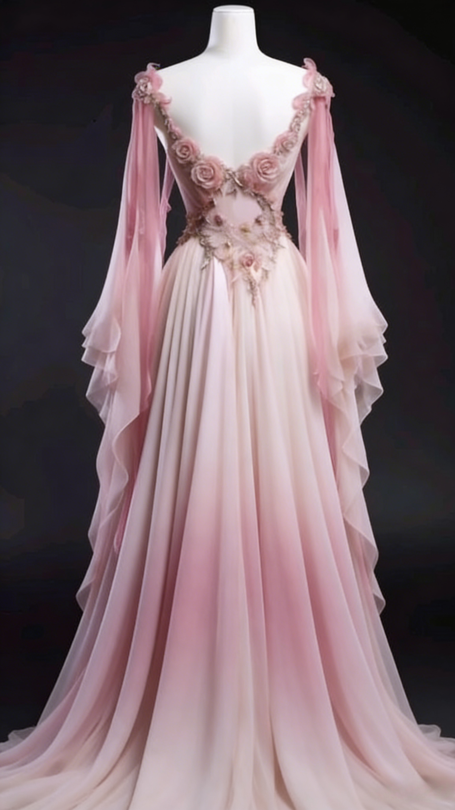 Retro Ombre Pink A-Line Chiffon Long Formal Prom Dress Evening Gown, HZ0319