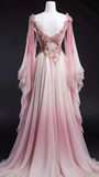 Retro Ombre Pink A-Line Chiffon Long Formal Prom Dress Evening Gown, HZ0319