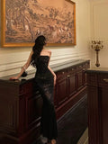 Vintage Black Strapless Floral Applique Design Elegant Sheath Evening Dress Prom Dress HZ0319