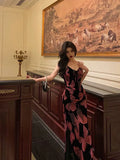 Vintage Spaghetti Strap V-neck Floral Butterfly Design Elegant Sheath Chiffon Evening Dress Prom Dress HZ0319