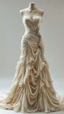 Elegant Sweetheart Beaded Ruffle Design A-Line Tulle Princess Wedding Dress, HZ0319