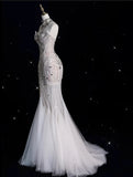 Vintage Sparkling Beaded Mermaid Design Strapless Princess Wedding Dress, HZ0319