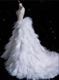 Vintage Sparkling Beaded Mermaid Design Strapless Princess Wedding Dress, HZ0319