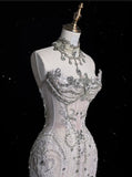 Vintage Sparkling Beaded Mermaid Design Strapless Princess Wedding Dress, HZ0319