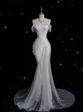 Elegant Sparkling Sequin Mermaid Design Off-the-shoulder Princess Wedding Dress, HZ0319