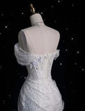 Elegant Sparkling Sequin Mermaid Design Off-the-shoulder Princess Wedding Dress, HZ0319