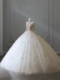 Vintage Sparkling Beaded Ball Gown Design A-Line Long-sleeved Princess Wedding Dress, HZ0319