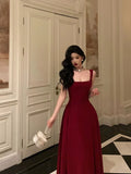 Retro Burgundy Maxi Length Design Elegant A-Line Evening Dress Prom Dress HZ0319