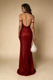 Sexy Red Deep V Neck Mermaid Long Evening Party Dresses Birthday Outfits, HZ0319