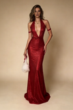 Sexy Red Deep V Neck Mermaid Long Evening Party Dresses Birthday Outfits, HZ0319