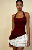 Stunning Homecoming Dress Wine Red Halter Tiered Short Prom Dress Birthday Party Outfits HZ0319