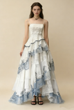 White Spaghetti Straps A-Line Lace Layers Formal Long Party Dresses, HZ0319